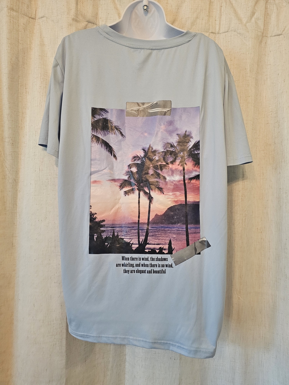 SHEIN Light Blue Sunset Palm Graphic Short Sleeve Tee
